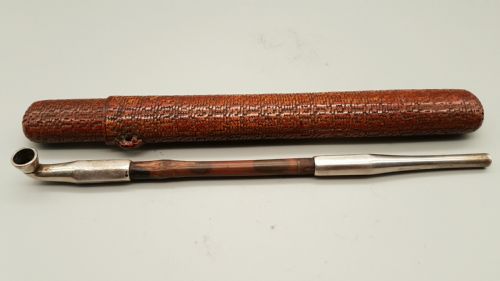 beautiful japanese meiji 19thc woven bamboo pipecase and silverbamboo pipe - CATEGORY: ANTIQUE SILVER - DATED 19TH CENTURY