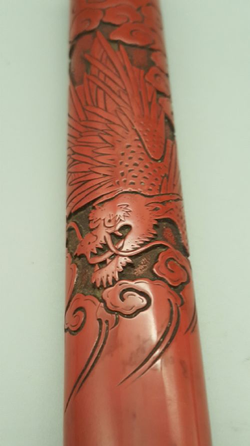RARE JAPANESE MEIJI 19THC RED LACQUER PIPECASE DEPICTING A DRAGON - ADDITIONAL PHOTO 1