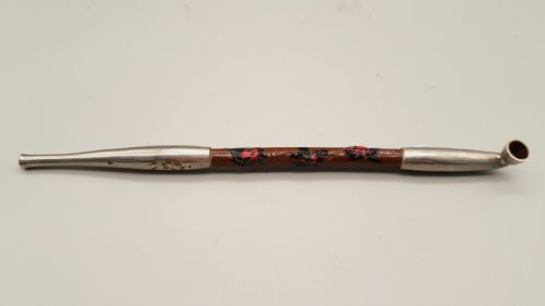 japanese meiji silver and bamboo pipe with ladybird decoration - CATEGORY: ANTIQUE SILVER - DATED 19TH CENTURY