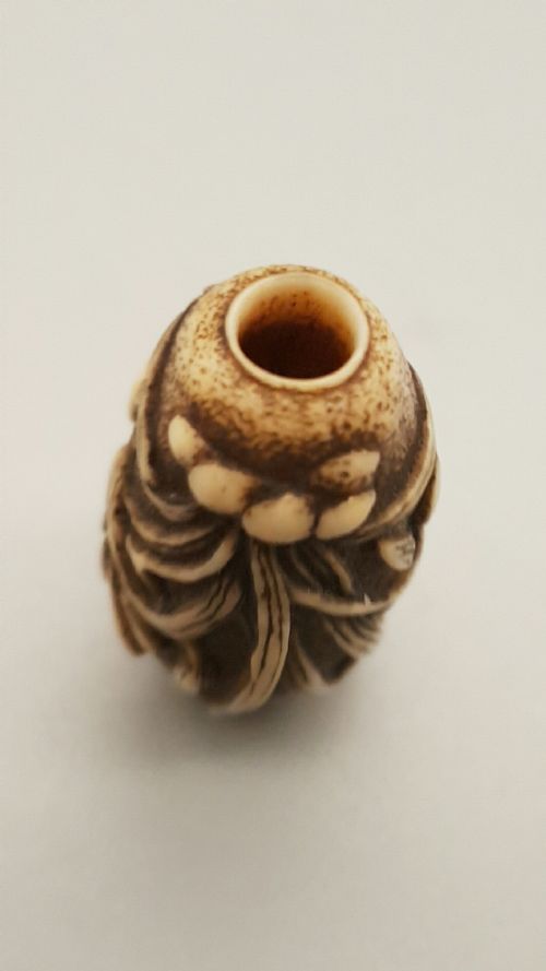 UNUSUAL JAPANESE EDO IVORY OJIME DEPICTING A BIRD AMID FOLIAGE - ADDITIONAL PHOTO 3
