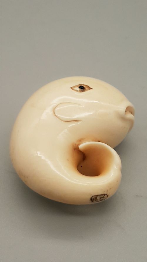 nice japanese meiji ivory netsuke of a puffer fish with inlaid eyes - CATEGORY: ANTIQUE MISCELLANEOUS - DATED 19TH CENTURY