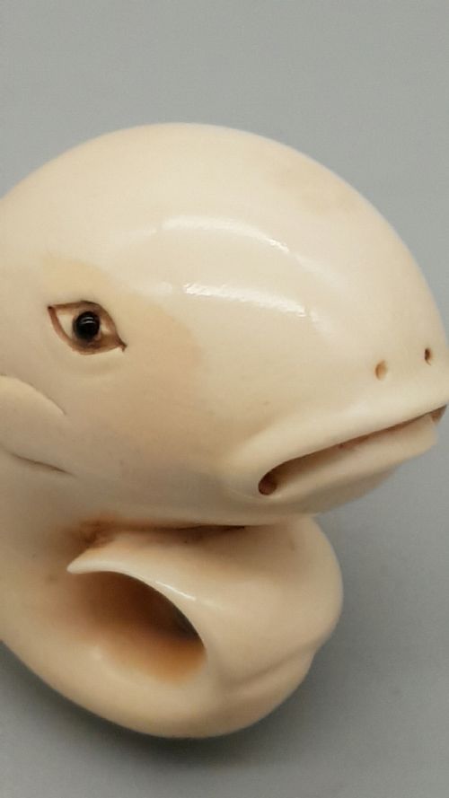 NICE JAPANESE MEIJI IVORY NETSUKE OF A PUFFER FISH WITH INLAID EYES - ADDITIONAL PHOTO 6