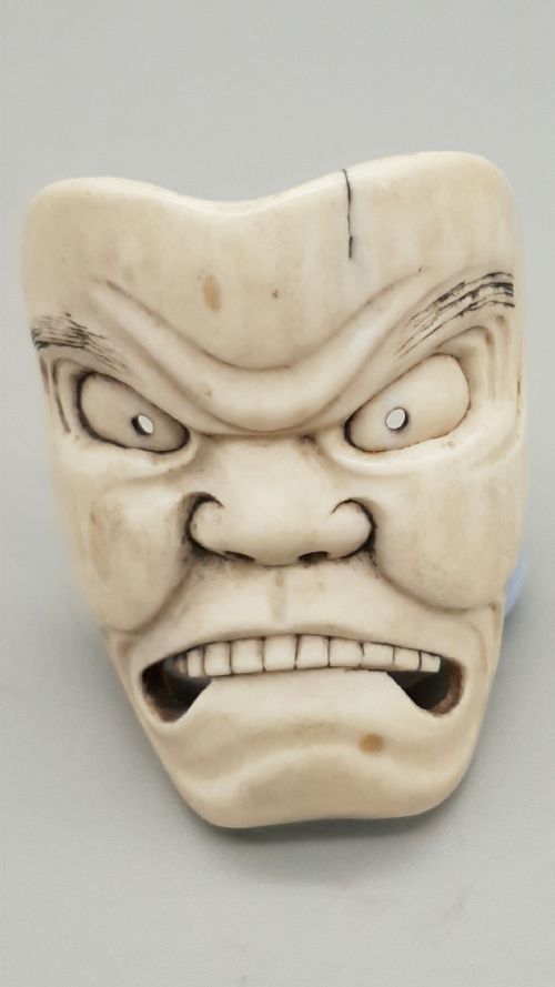 JAPANESE EDO IVORY NOH THEATRE MASK NETSUKE - ADDITIONAL PHOTO 4