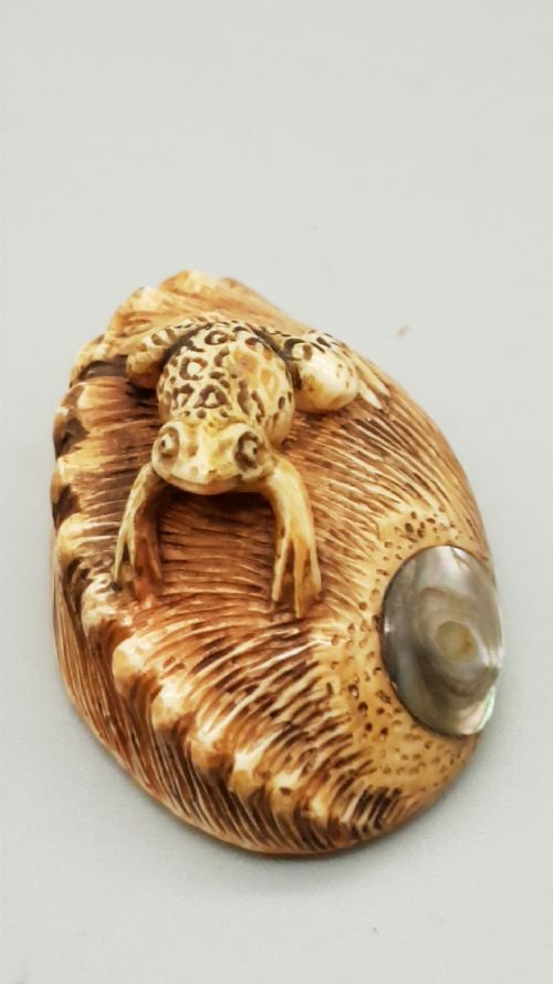 japanese meiji ivory netsuke of a toad on an awabi shell - CATEGORY: ANTIQUE MISCELLANEOUS - DATED 19TH CENTURY
