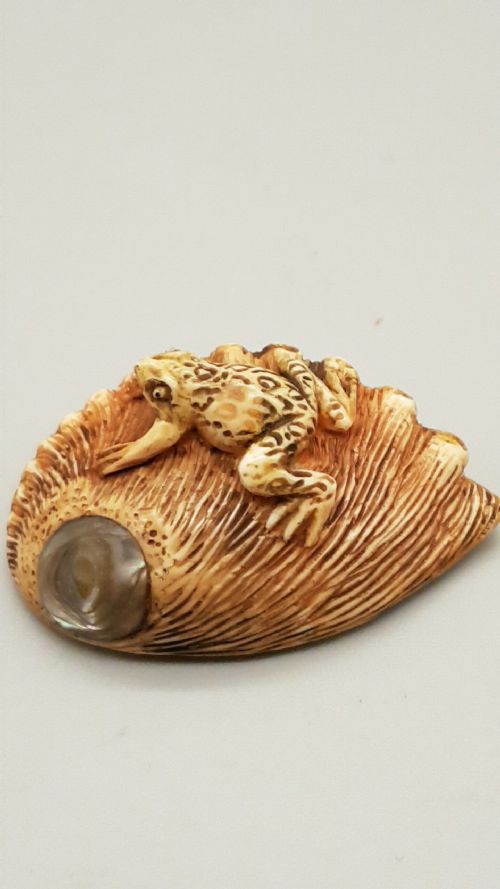 JAPANESE MEIJI IVORY NETSUKE OF A TOAD ON AN AWABI SHELL - ADDITIONAL PHOTO 1
