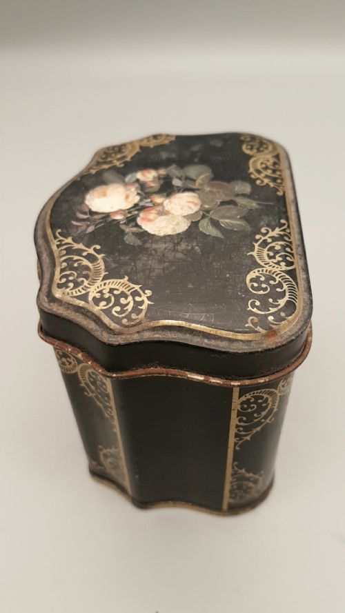 RARE ANTIQUE 19THC FRENCH TLE TOLEWARE HANDPAINTED TIN BOX - ADDITIONAL PHOTO 2
