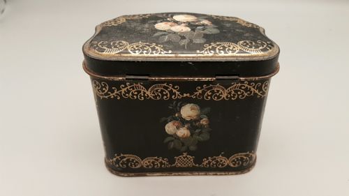 RARE ANTIQUE 19THC FRENCH TLE TOLEWARE HANDPAINTED TIN BOX - ADDITIONAL PHOTO 3