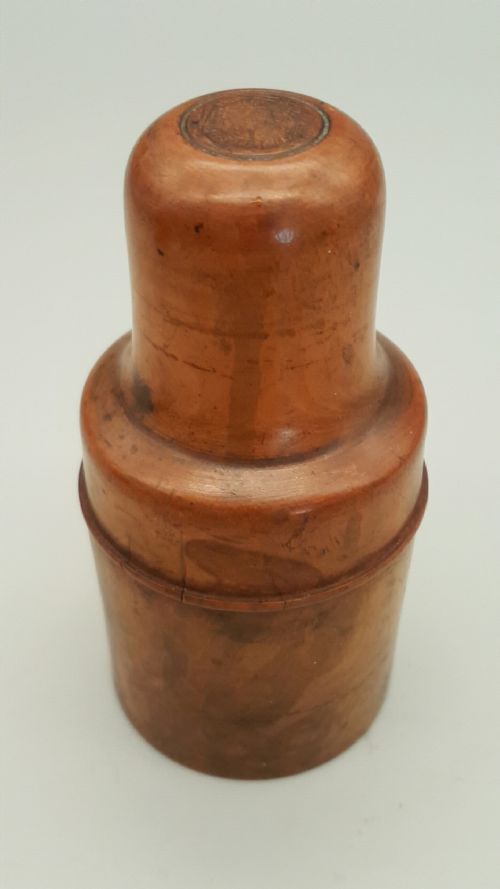 ANTIQUE FRUITWOOD TREEN CONTAINER WITH BOTTLE MARKED ACID NITRIC - ADDITIONAL PHOTO 1