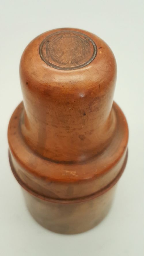 ANTIQUE FRUITWOOD TREEN CONTAINER WITH BOTTLE MARKED ACID NITRIC - ADDITIONAL PHOTO 2