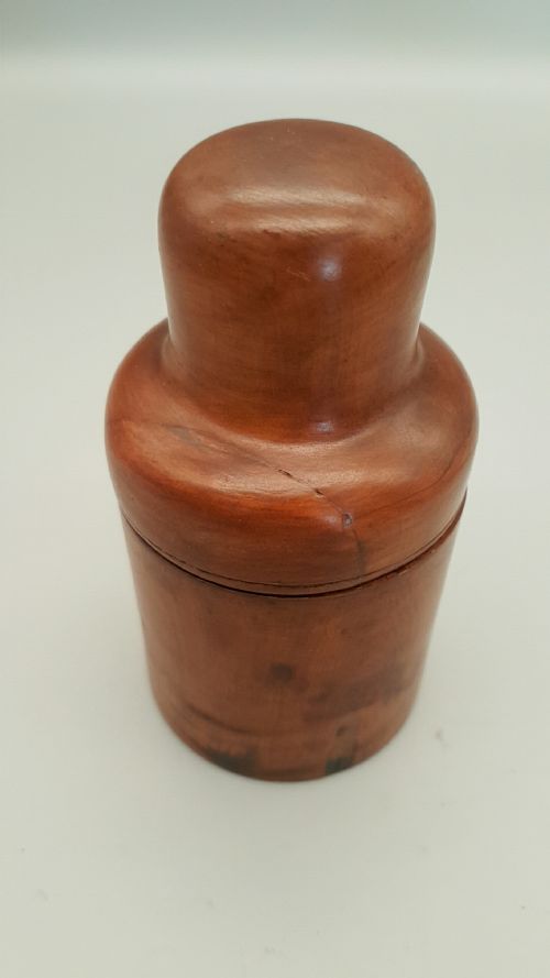 antique fruitwood treen container with perfume bottle - CATEGORY: ANTIQUE GLASS - DATED 19TH CENTURY