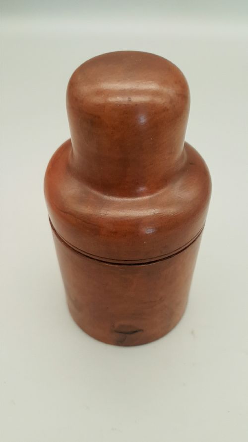 ANTIQUE FRUITWOOD TREEN CONTAINER WITH PERFUME BOTTLE - ADDITIONAL PHOTO 1