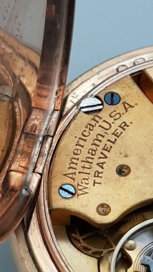ANTIQUE WALTHAM TRAVELER OPEN FACE POCKET WATCH 14K GOLDPLATED CASE - ADDITIONAL PHOTO 2