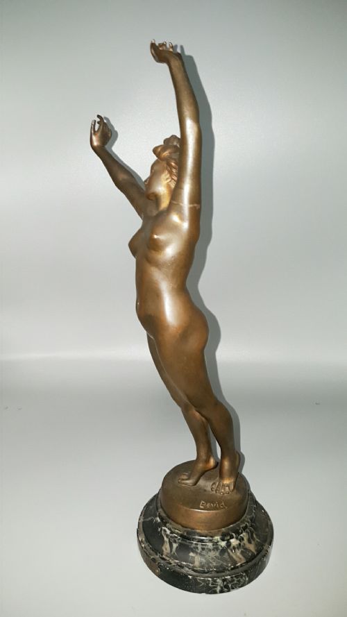 ORIGINAL EARLY 20THC ART DECO BRONZE NUDE LE RVEIL THE AWAKENING BY FERNAND DAVID SIGNED - ADDITIONAL PHOTO 1