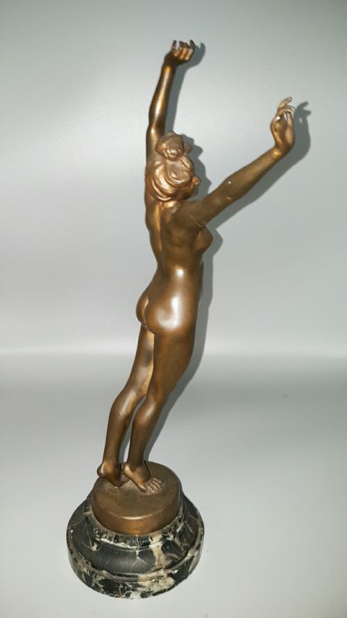ORIGINAL EARLY 20THC ART DECO BRONZE NUDE LE RVEIL THE AWAKENING BY FERNAND DAVID SIGNED - ADDITIONAL PHOTO 3