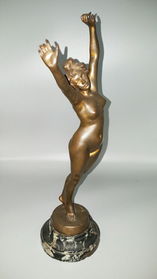 ORIGINAL EARLY 20THC ART DECO BRONZE NUDE LE RVEIL THE AWAKENING BY FERNAND DAVID SIGNED - ADDITIONAL PHOTO 4