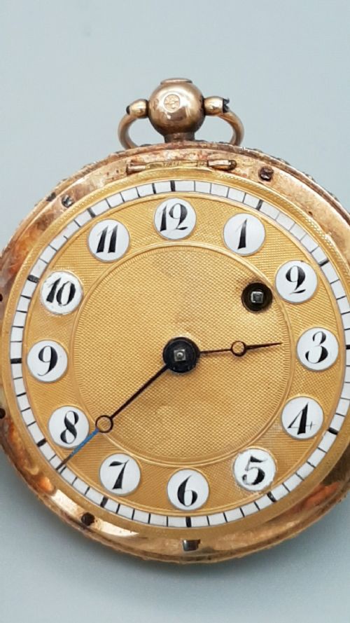 EXQUISITE RARE 18THC FRENCH 18K GOLD TURQUOISE RUBY POCKET WATCH - ADDITIONAL PHOTO 5