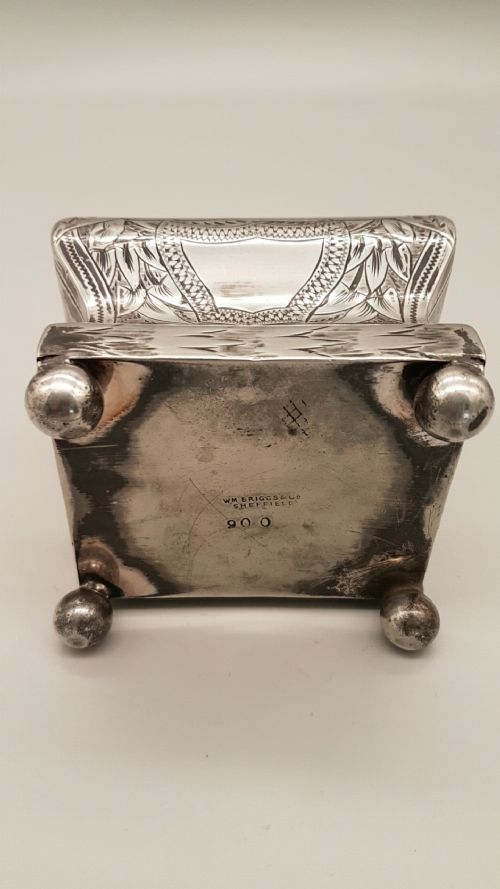 RARE VICTORIAN SILVER PLATE TEA CADDY WITH BALL FEET BY WILLIAM BRIGGS OF SHEFFIELD - ADDITIONAL PHOTO 7