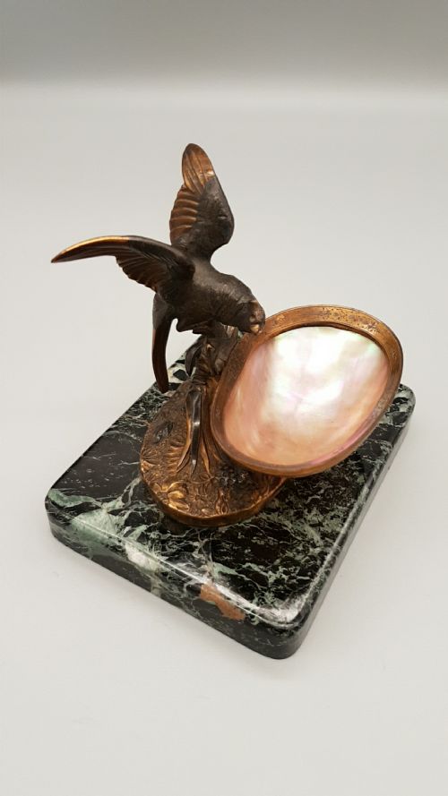 unusual victorian bronze bird of prey with mother of pearl trinket dish - CATEGORY: ANTIQUE METAL - DATED 19TH CENTURY