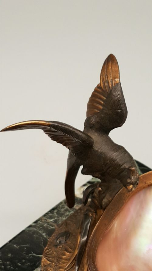 UNUSUAL VICTORIAN BRONZE BIRD OF PREY WITH MOTHER OF PEARL TRINKET DISH - ADDITIONAL PHOTO 3