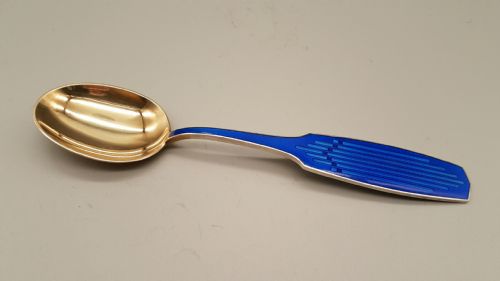 rare anton michelsen denmark sterling silver goldwashed enamel spoon - CATEGORY: ANTIQUE SILVER - DATED 1960