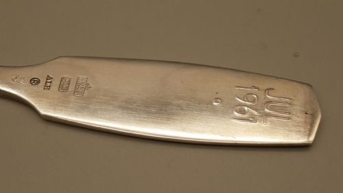 RARE ANTON MICHELSEN DENMARK STERLING SILVER GOLDWASHED ENAMEL SPOON - ADDITIONAL PHOTO 2