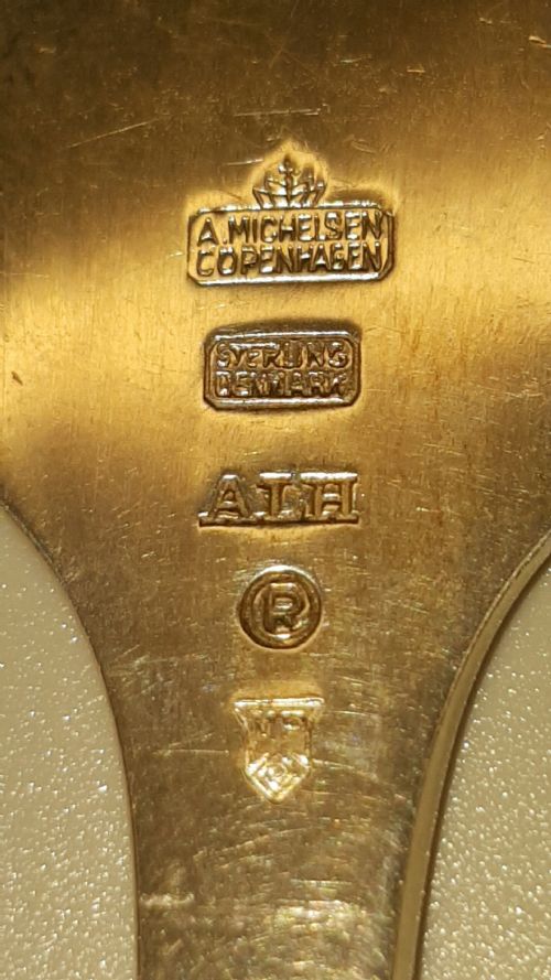 RARE ANTON MICHELSEN DENMARK STERLING SILVER GOLDWASHED ENAMEL SPOON - ADDITIONAL PHOTO 4