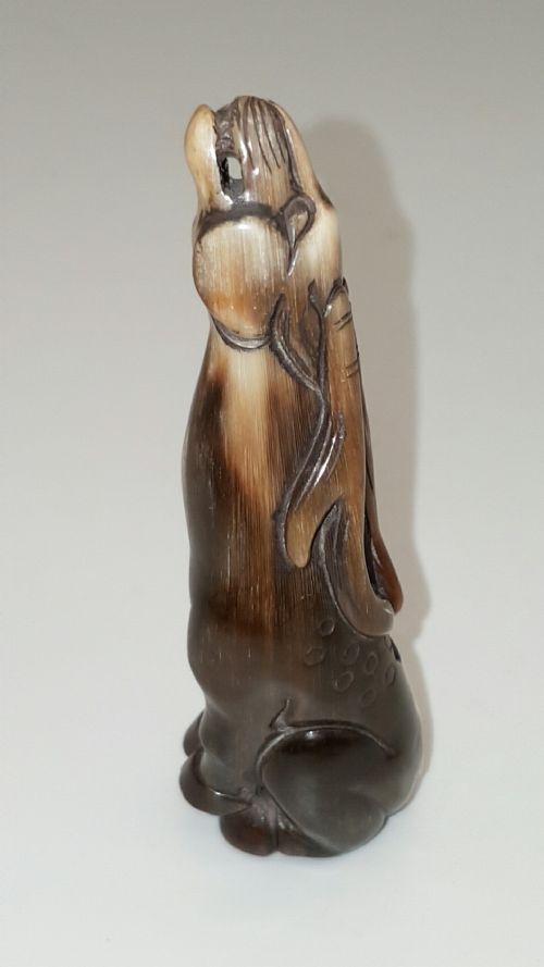 RARE JAPANESE MEIJI 19THC BUFFALO HORN NETSUKE OF STAG - ADDITIONAL PHOTO 2