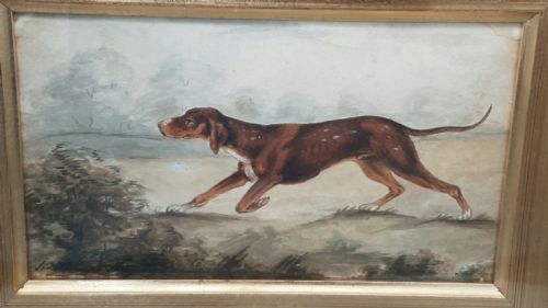nice framed vintage painting of a working pointer dog in the field - CATEGORY: ANTIQUE ART - DATED 1930