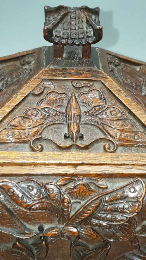 BEAUTIFUL EARLY 20THC CHINESE CARVED WOOD PEWTER TEA CADDY - ADDITIONAL PHOTO 2