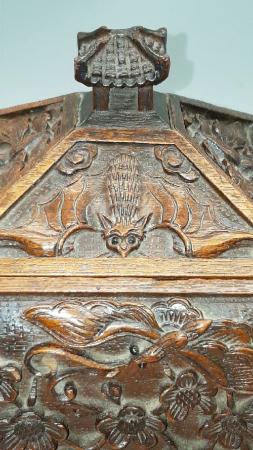 BEAUTIFUL EARLY 20THC CHINESE CARVED WOOD PEWTER TEA CADDY - ADDITIONAL PHOTO 3