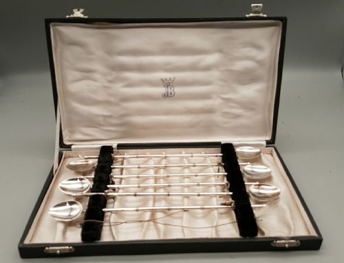 rare boxed set of six vintage chinese silver straws by jb silver - CATEGORY: ANTIQUE SILVER - DATED 1920
