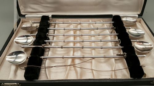 RARE BOXED SET OF SIX VINTAGE CHINESE SILVER STRAWS BY JB SILVER - ADDITIONAL PHOTO 1