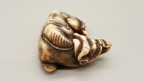 VERY GOOD JAPANESE MEIJI IVORY NETSUKE OF AN OX SIGNED TOMOTADA - ADDITIONAL PHOTO 3