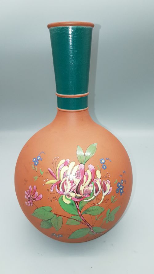 beautiful victorian ca 1880 watcombe terracotta pottery bottle vaseflask - CATEGORY: ANTIQUE VASES - DATED 19TH CENTURY