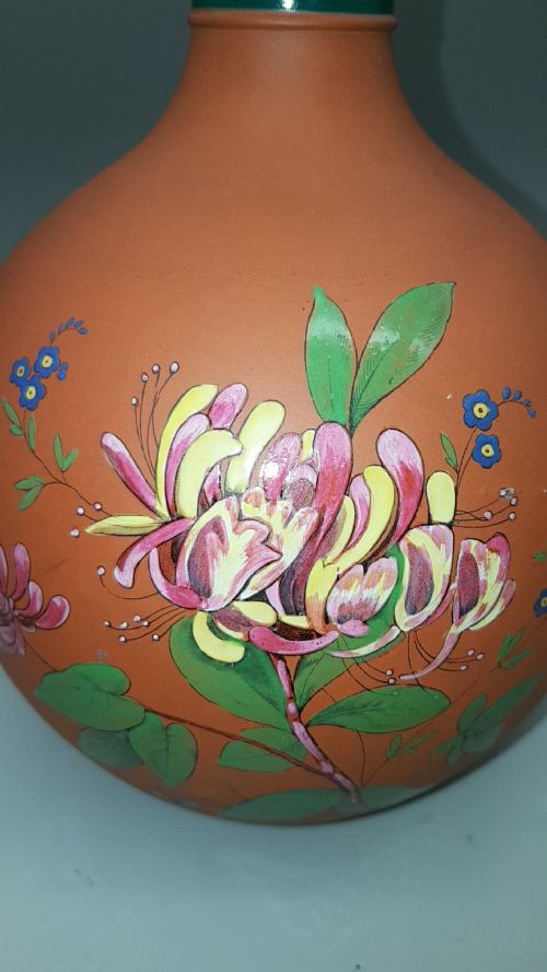 BEAUTIFUL VICTORIAN CA 1880 WATCOMBE TERRACOTTA POTTERY BOTTLE VASEFLASK - ADDITIONAL PHOTO 1