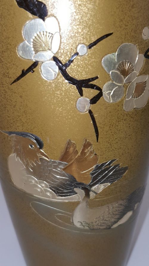 JAPANESE MEIJI BRONZE VASE WITH CHERRY BLOSSOM AND DUCKS - ADDITIONAL PHOTO 1