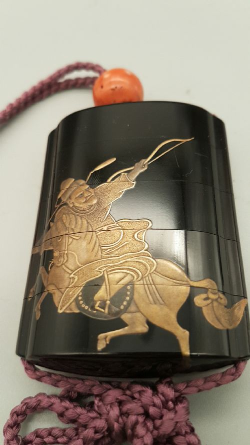 excellent antique edo period japanese fourcase lacquer inro depicting a mounted samurai archer - CATEGORY: ANTIQUE MISCELLANEOUS - DATED 19TH CENTURY