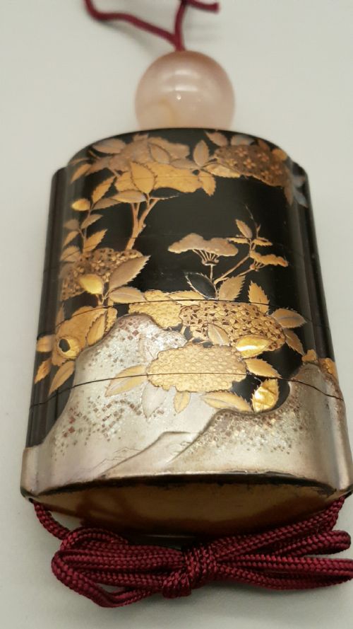 nice meiji late 19thc japanese fourcase lacquer inro depicting flowers and rocks - CATEGORY: ANTIQUE MISCELLANEOUS - DATED 19TH CENTURY