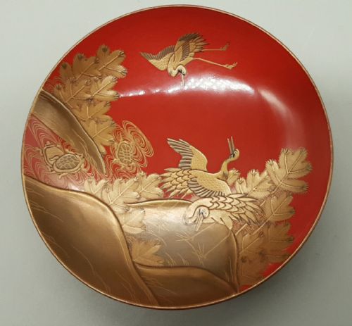 SET OF THREE EXQUISITE JAPANESE MEIJI LACQUER SAKE CUPS CRANES TERRAPINS - ADDITIONAL PHOTO 3