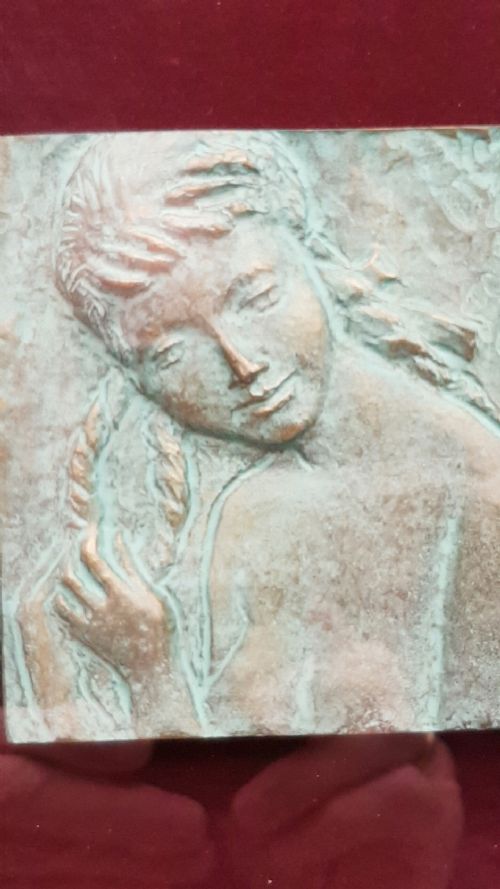 japanese vintage bronze relief framed plaque of nude woman by akira tanaka - CATEGORY: ANTIQUE METAL - DATED 1940