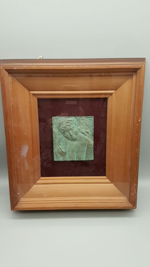 JAPANESE VINTAGE BRONZE RELIEF FRAMED PLAQUE OF NUDE WOMAN BY AKIRA TANAKA - ADDITIONAL PHOTO 3