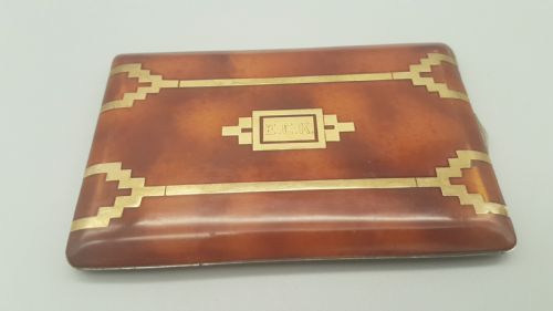superb silver 14k gold tortoiseshell art deco cigarette case - CATEGORY: ANTIQUE SILVER - DATED 1930