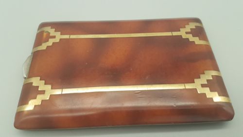 SUPERB SILVER 14K GOLD TORTOISESHELL ART DECO CIGARETTE CASE - ADDITIONAL PHOTO 1