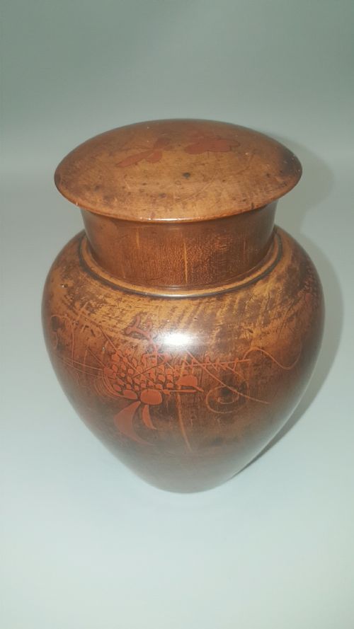 victorian treen fruit wood tea caddy with lacquer decoration - CATEGORY: ANTIQUE BOXES - DATED 19TH CENTURY