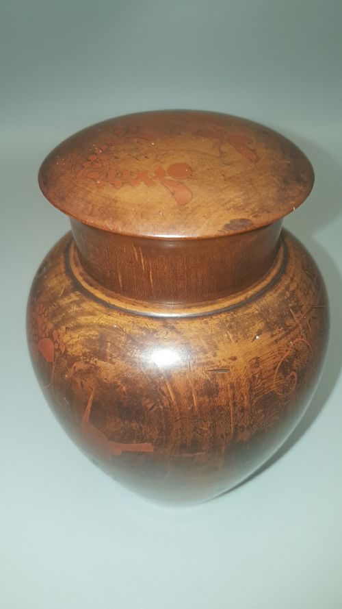 VICTORIAN TREEN FRUIT WOOD TEA CADDY WITH LACQUER DECORATION - ADDITIONAL PHOTO 1
