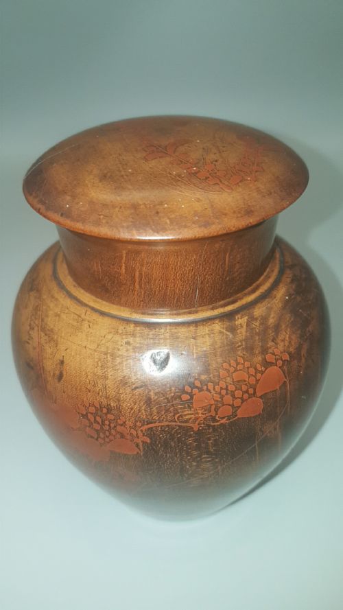 VICTORIAN TREEN FRUIT WOOD TEA CADDY WITH LACQUER DECORATION - ADDITIONAL PHOTO 2