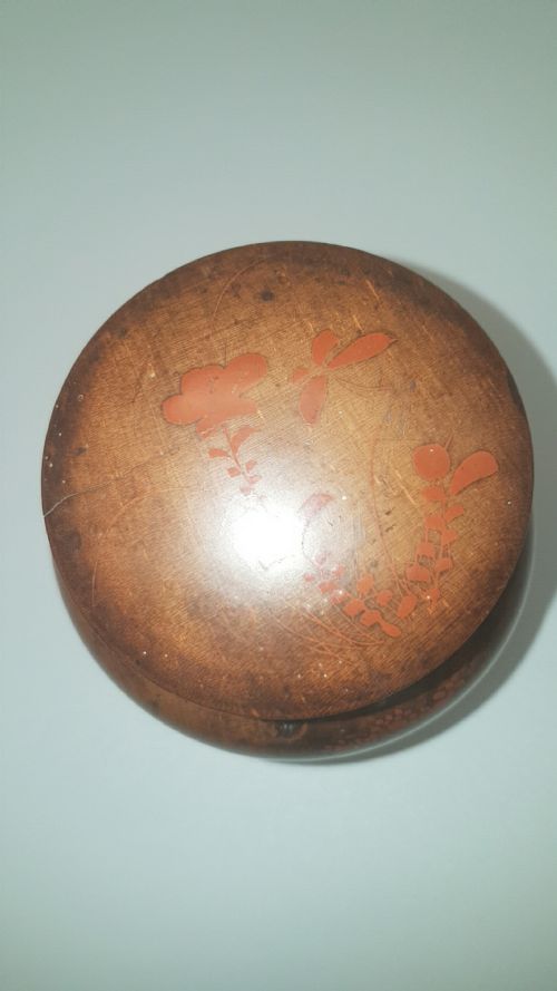 VICTORIAN TREEN FRUIT WOOD TEA CADDY WITH LACQUER DECORATION - ADDITIONAL PHOTO 3