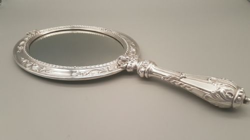 LOVELY LARGE VICTORIAN SILVER PLATE HAND MIRROR WITH ORIGINAL CASE - ADDITIONAL PHOTO 1