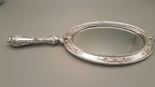 LOVELY LARGE VICTORIAN SILVER PLATE HAND MIRROR WITH ORIGINAL CASE - ADDITIONAL PHOTO 2