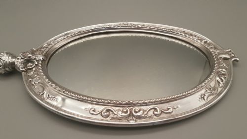 LOVELY LARGE VICTORIAN SILVER PLATE HAND MIRROR WITH ORIGINAL CASE - ADDITIONAL PHOTO 4